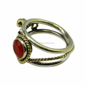 Nueva llegada dos tonos 925 plata esterlina cornalina piedra preciosa eternidad Vermeil anillo joyería fina para boda fiesta desgaste - Product Image 2