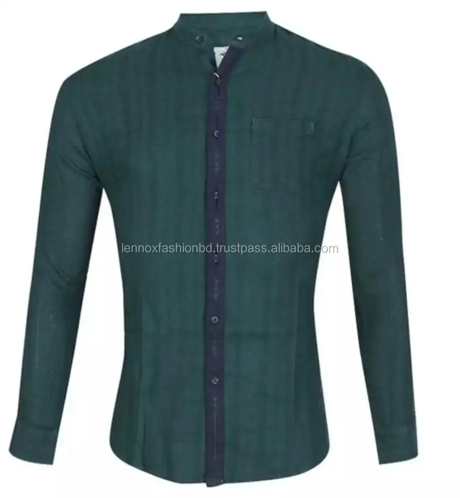 Camisa masculina de algodão puro de alta qualidade, estilo italiano e mangas compridas em azul sólido, para coleção de exportações de bangladese