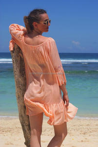 Acheter belle plage indienne tuniques brodées Top vente en gros raccord ample à volants Sexy couvrir robe chaude bohème Poncho - Product Image 4