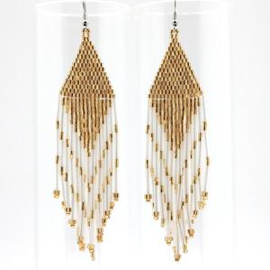 Boucles d'oreilles de soirée - Clous d'oreilles - Bijoux bohèmes - Perles pendantes Miyuki faites à la main - Bonheur - Product Image 1