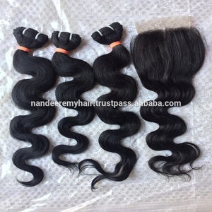 Paquetes de cabello Remy indio crudo sin procesar, cutícula virgen, tejido alineado, cierre de encaje peruano, extensiones de cabello humano blanqueador 100% - Product Image 5