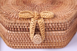 Venta al por mayor estilo bohemio bolso de hombro de ratán grande para las mujeres hueco de playa redondo de lino forro de bambú cubierta de cierre - Product Image 3