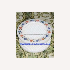 Caja redonda de mármol para trabajos con incrustación India - Product Image 1