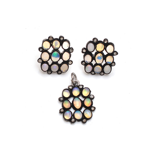 Women's 925 Sterling Silver Christmas Fashion Pendant Set Natural <b>Opal</b> Gemstone Snowflake Flower Necklace Earring <b>Ring</b> Party - Product Image 1