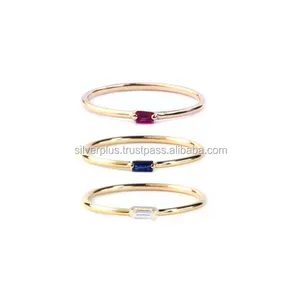 Natural Blue Sapphire, Ruby , Baguette Diamanten Ring 14K Geel Fabrikant Groothandel Leverancier