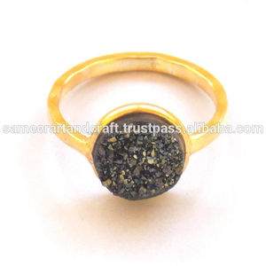 Handmade Gold Plated Natural Gemstone Jewelry Sterling <b>Silver</b> Black Druzy Birthstone Boho <b>Rings</b> for <b>Men</b> or Women - Product Image 3