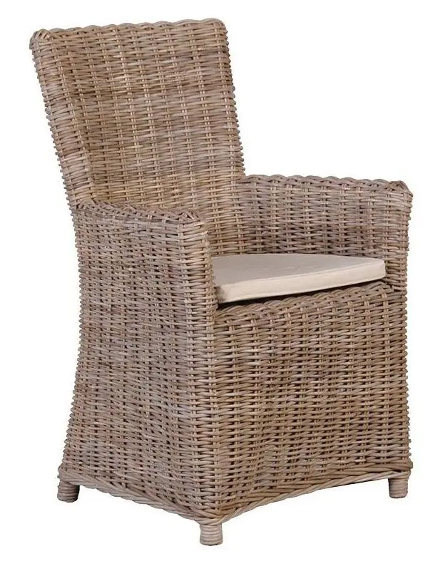 Stunning Kubu Gray Wash Natural Rattan Arm chairs High Quality Hand Woven rattan furniture