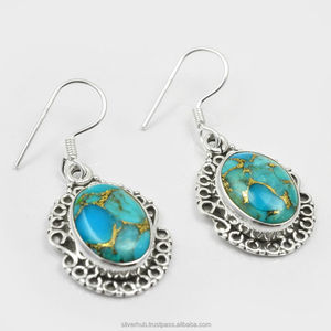 Joyería de Plata de Ley 925, Pendientes colgantes de plata hechos a mano con piedras preciosas turquesa de cobre azul para mujer, proveedor al por mayor ODM OEM - Product Image 1