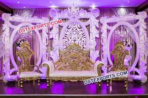 แผงฉากหลังเวทีแต่งงานสีขาวทรงกลมและเหล็กไฟเบอร์รูปวงรีสำหรับงานปาร์ตี้
