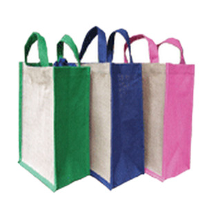 jute Fabric Shopping <b>Bag</b> <b>Medium</b> <b>Size</b> Top Handle Grocery Tote Green Blue Pink Colors - Product Image 1