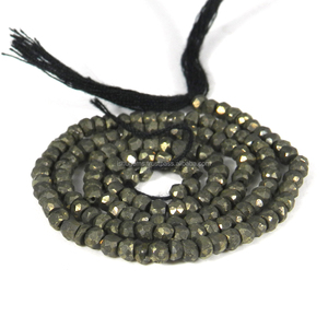 ลูกปัดไพไรต์สีทองธรรมชาติ 3 มม. ทรงกลมเหลี่ยมเพชรพลอย คุณภาพ AA ความยาว 13 นิ้ว น้ำหนัก 42.70 กะรัต - Product Image 3