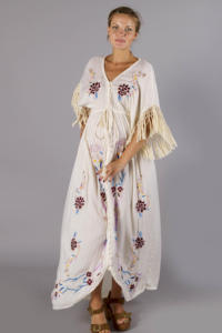 ชุดแม็กซี่เดรสปักลายดอกไม้สำหรับคุณแม่ชุดเดรสสไตล์โบฮีเมียนกระดุมแบบมีเชือกผูกเอว - Product Image 3