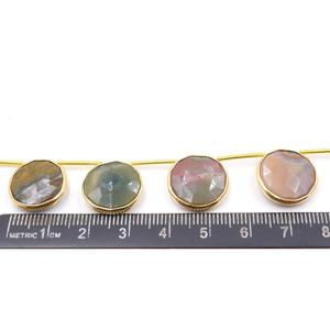 Jasper Round Shape <b>Silver</b> Bezel Gold Plated <b>Top</b> Side Drilled 10 Beads Strand - Product Image 2
