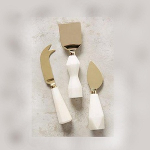 Metal Decorative Handmade <b>Tableware</b> Sets Gold Stainless Steel <b>Tableware</b> White Resin Handle Cheese Set - Product Image 5