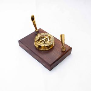 Alloy Brass Glass Office Corporate Desktop Gift Decor Sundial Compass Pen Stand Holder with Wooden Base Novelty Metal Material - Product Image 3