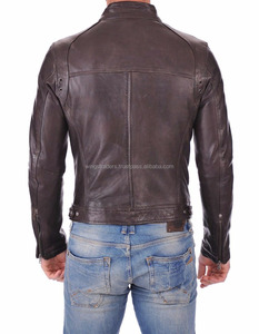 Chaqueta Bomber de cuero de piel de cordero 100% para hombre - Product Image 4