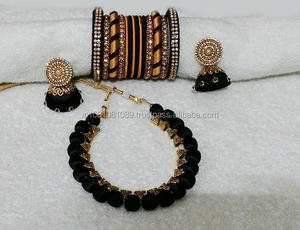 <b>Fashion</b> Silk Thread Crystal Rhinestone <b>Hoop</b> <b>Earrings</b> Full Set by SUBA for Parties Weddings Engagements & Gift Giving - Product Image 6