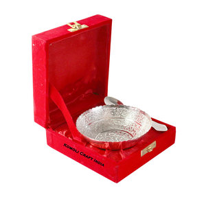 <b>Elegant</b> Silver Plated Bowl and Spoon Set in a Velvet Gift Box Perfect for Weddings, Baby <b>Showers</b>, Festivals, Special Gifting - Product Image 2