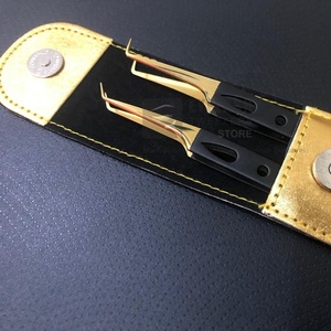 แหนบต่อขนตาแบบมุม90องศาทำจากสเตนเลสอย่างยั่งยืนอุปกรณ์เสริมความงามที่จับเป็นฟันปลาสีดำทองแบบมืออาชีพ - Product Image 4