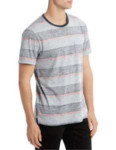 T-shirt pour homme à manches courtes, coupe ajustée, respirant, 100% coton, rayé contrasté, décontracté, logo personnalisé, taille plus, col rond - Product Image 2