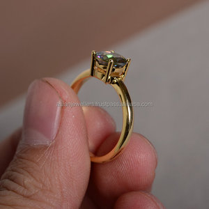 Bague fine en argent sterling 925, quartz mystique, vermeil doré - Product Image 2