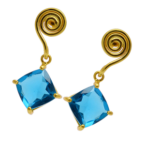 Boucles d'oreilles pendantes en argent sterling 925 à facettes carré topaze bleue pierre précieuse Design à la mode pour les femmes-pour les fêtes et les cadeaux - Product Image 1