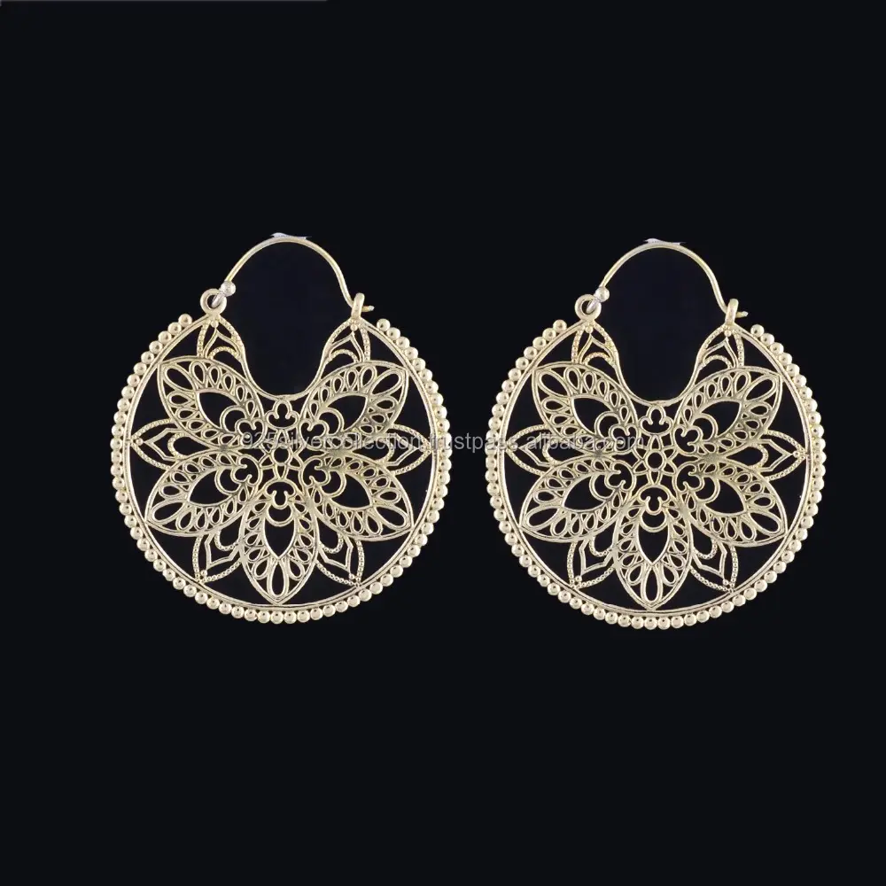 Trang Sức Hoop Filigree Ấn Độ-Bông Tai Hoop Bohemian-Bông Tai Hạt Hạt-Trang Sức Boho Gypsy