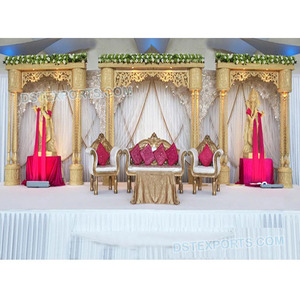 ชุดไม้แกะสลักเสาเวทีแต่งงานไม้แกะสลักเสาคู่เวทีแต่งงานอินเดียไม้ Ganesha เวที - Product Image 1