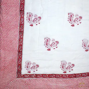 Indian Jaipuri Cotton stuffed Razai Handmade and Handstitched Patchwork Quilt Fitted Quilted Bedspread