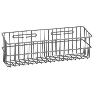 Wall Mountable Steel Organizer Rectangle <b>Metal</b> Wire <b>Basket</b> with Hooks Convenient <b>Storage</b> Solution - Product Image 1