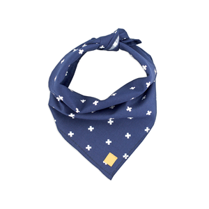 Bandana de chien en coton imprimé écologique à carreaux bleu foncé pour les vacances festives (Noël Nouvel An chinois)-Accessoire pour vêtements pour animaux de compagnie - Product Image 1