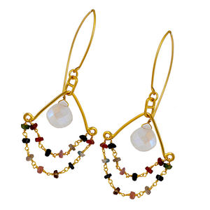 Rainbow Moonstone Tourmaline Gemstone Hoop <b>Dangle</b> <b>Earrings</b> 925 <b>Sterling</b> <b>Silver</b> Gold Plated Jewelry Fashionable <b>Earring</b> For Women - Product Image 1