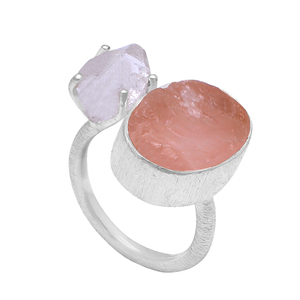 Bague réglable en argent sterling 925 avec belle Druzy Rose Quartz Herkimer pierre brute pierres précieuses cadeau de bijoux de fête de mariage - Product Image 1
