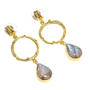 Boucles d'oreilles en laiton de pierres précieuses Labradorite en forme de poire, bijoux en laiton plaqué or, bijoux de boucles d'oreilles indiennes - Product Image 1