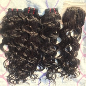 100% cutícula alineada Real pelo Remy indio crudo onda Natural máquina de un solo donante paquete Frontal de trama doble HD encaje Dropshipping - Product Image 1