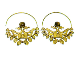Pendiente de aro de latón en espiral de ojo de tigre estilo bohemio para fiestas bodas compromisos o regalos - Product Image 2