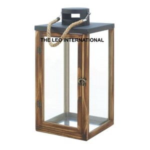 Candle <b>Lantern</b> Wood and Clear <b>Glass</b> Hanging for Fireplace Outdoor Centerpiece Living Bedroom Party 6x6x10 Inch - Product Image 1