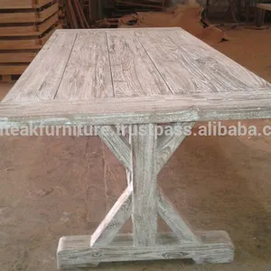 Hoge Kwaliteit Antiek Teak Houten Eettafel Met Wit Distressed Afgewerkt