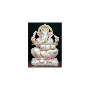 White and Mix Color <b>Painted</b> Marble Ganesh Statue - Product Image 1