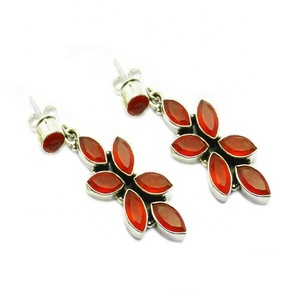 Haute qualité 925 boucles d'oreilles en argent Sterling or cornaline pierres précieuses bijoux de mode pour les filles cadeau parfait fabricant - Product Image 1