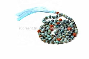 Natural African Teal Jasper Gemstone Knotted Mala Beads Necklace 108 Round Beads Classic Style Yoga Jewelry for Gift - Product Image 6