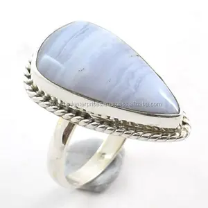 Cincin Batu Permata Renda Biru Kualitas Premium Perak Sterling