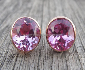 Pink Quartz Handmade Gemstone <b>Stud</b> <b>Earrings</b> Made In 925 Sterling Silver - Product Image 1