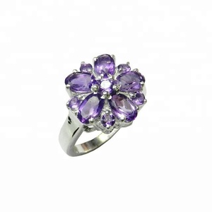 Solide 925 Rare Améthyste Pierre Précieuse Éternité Vermeil Bague En Gros Belle Fleur Conception Bijoux En Argent Sterling - Product Image 2
