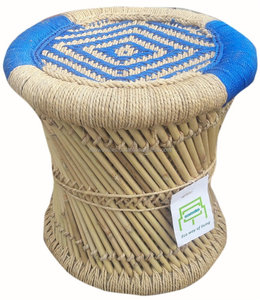 Nouveau design de tabouret moderne en bambou écologique Muddha avec siège tressé en herbe chamois bleu Console incrustée d'os - Product Image 2