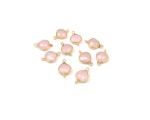 Calcédoine rose en forme de coeur Double caution plaqué or fabrication de bijoux multi-pierres naturelles bijoux faits à la main connecteur de lunette - Product Image 1