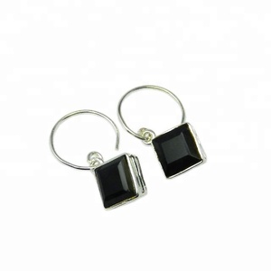 Nueva moda mujer 925 plata esterlina negro ónix aro pendiente rodio y plateado boda joyería regalo para mujeres y niñas - Product Image 1