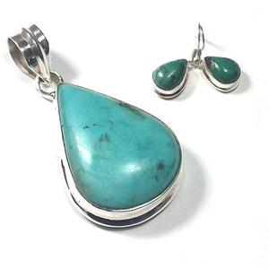 Design élégant 925 ensemble de bijoux en argent sterling pendentif clous d'oreilles véritable toile d'araignée tibétaine matrice turquoise bijoux en gros - Product Image 2