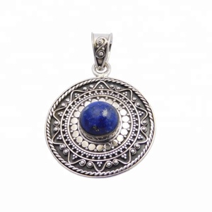 Colgante de lapislázuli azul natural, joyería de plata esterlina india, precio al por mayor, colgantes y dijes de joyería fina de plata - Product Image 1