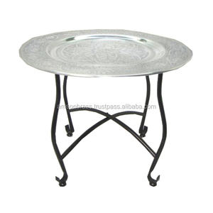 Plateau argenté réglable avec support noir en métal, table marocaine en fer - Product Image 6